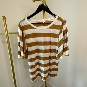 Nordstrom - Mustard and White striped flutter sleeve top - Size Med- NWT